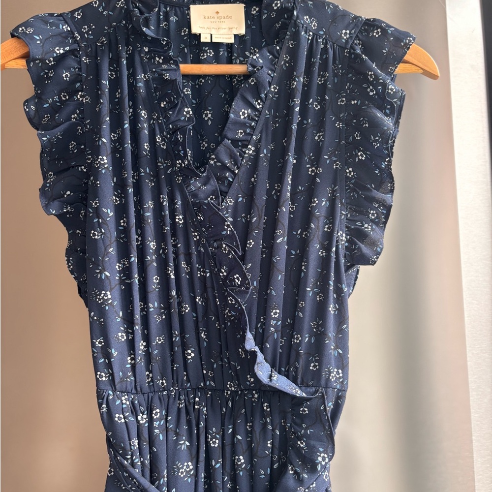 Kate Spade Blue Ruffled Tie Front Maxi Dress